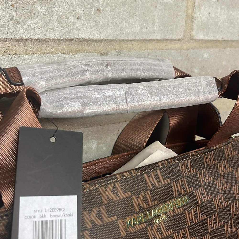 Karl Lagerfeld Brown Monogram Crossbody Bag - Picture 3 of 16